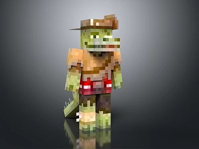 Pixel Style Crocodile Creature Character Wearing Hat And Red Clothing In Standing Pose 3d model