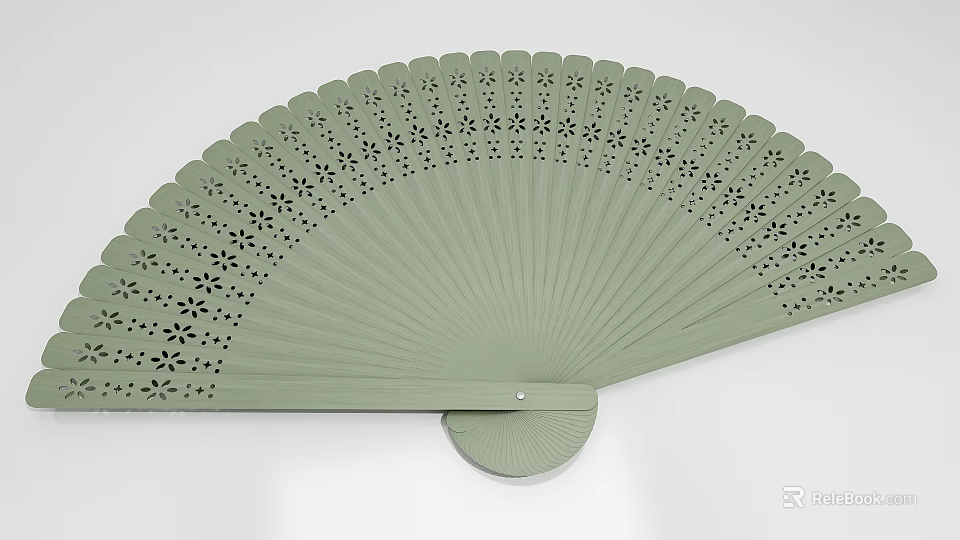 Light Green Fan Shaped Hanging Decor With Carved Patterns For Wall Decoration 3d model 