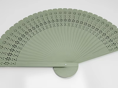 Light Green Fan Shaped Hanging Decor With Carved Patterns For Wall Decoration 3d model