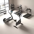 Modern Home Gym Interior With Treadmill Exercise Bike Dumbbell Rack And Equipment