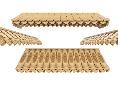 Traditional Wooden Roof Components With Decorative Tile Edge And Design Styles 3d model