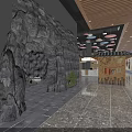 Cave Aged Wine Specialty Store With Rock Archway Illuminated Interior And Wooden Counter Design