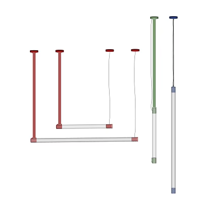 Stylish Long Strip Pendant Lights In Red White And Green Hanging Design 3d model