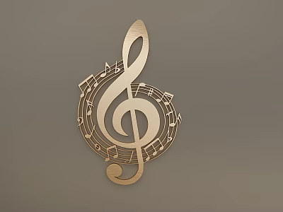 Golden Treble Clef Wall Hanging with Surrounding Musical Notes Design 3d model