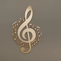 Golden Treble Clef Wall Hanging with Surrounding Musical Notes Design 3d model