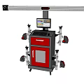 Industrial Equipment With Red Cabinet Control Console Display Screen And Mechanical Arms