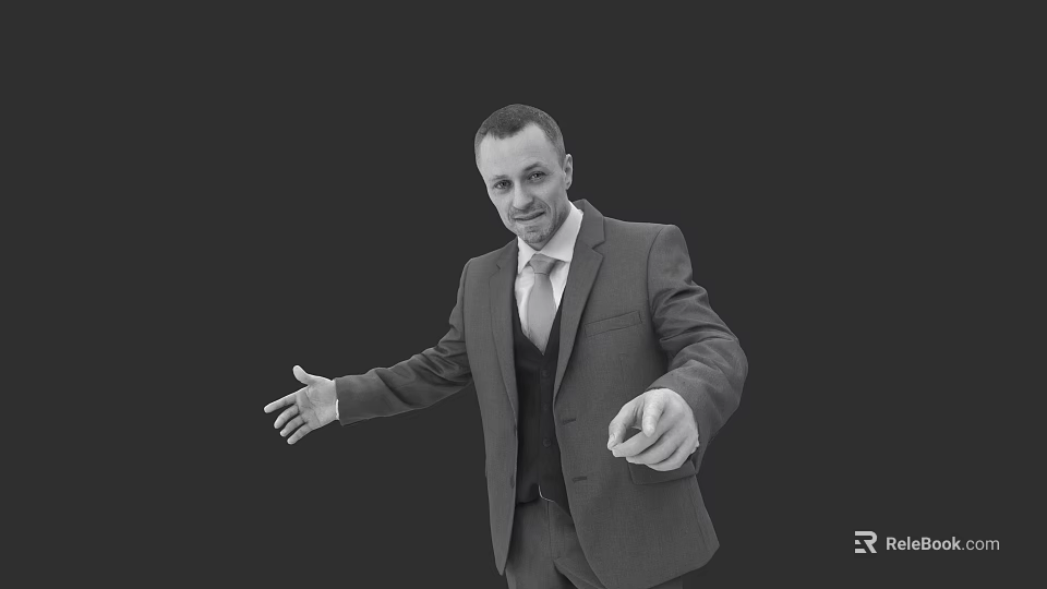 Professional Business Man In Formal Suit With Tie Gesturing Against Dark Background 3d model 