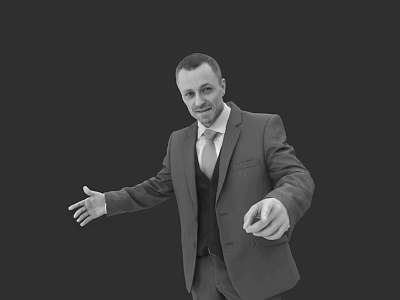 Professional Business Man In Formal Suit With Tie Gesturing Against Dark Background 3d model