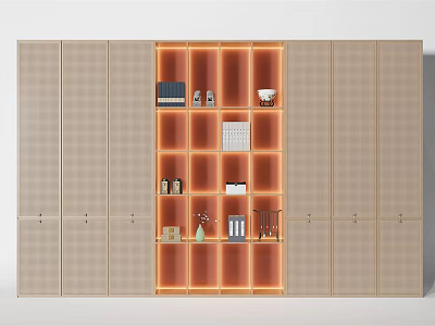 Modern Decorative Cabinet with Illuminated Open Compartments Displaying Books and Decor Pieces in Contemporary Design 3d model