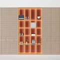 Modern Decorative Cabinet with Illuminated Open Compartments Displaying Books and Decor Pieces in Contemporary Design