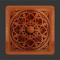 Decorative Ornament Set Wooden Cube with Carved Patterns and Round Ball Top in Orange