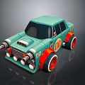Cartoon Style Turquoise Car With Orange Accents Red Wheels And Number 101