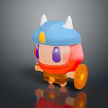 Cute Cartoon Game Character Featuring Blue Helmet White Horns Red Body Purple Eyes Yellow Shield