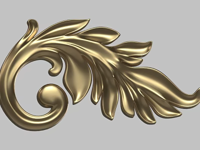 Elegant Golden Ornate Carved Leaf Scroll Decorative Design Element 3d model