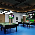 Modern Fitness Gym Interior With Treadmills Fitness Equipment Red Boxing Statue And Large Screens