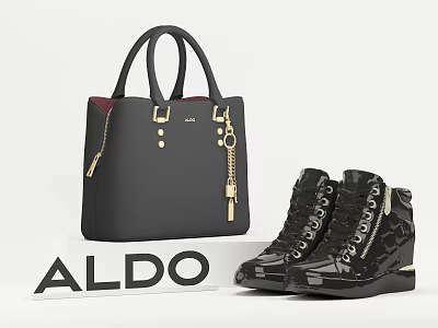 ALDO Stylish Black Handbag With Top Handles Gold Hardware And Matching Shoes 3d model