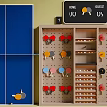 Colorful Ping Pong Room With Blue Table Wooden Paddle Rack And Scoreboard
