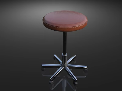 Round Leather Bar Stool With Star Shaped Metal Base And Stitching 3d model