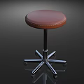Round Leather Bar Stool With Star Shaped Metal Base And Stitching