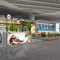 Modern Spacious Café Interior With Plants Seating Area And Enjoy Your Coffee Sign