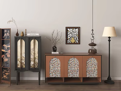 Modern Wooden Entryway Cabinet And Sideboard With Glass Doors And Decorative Panels 3d model