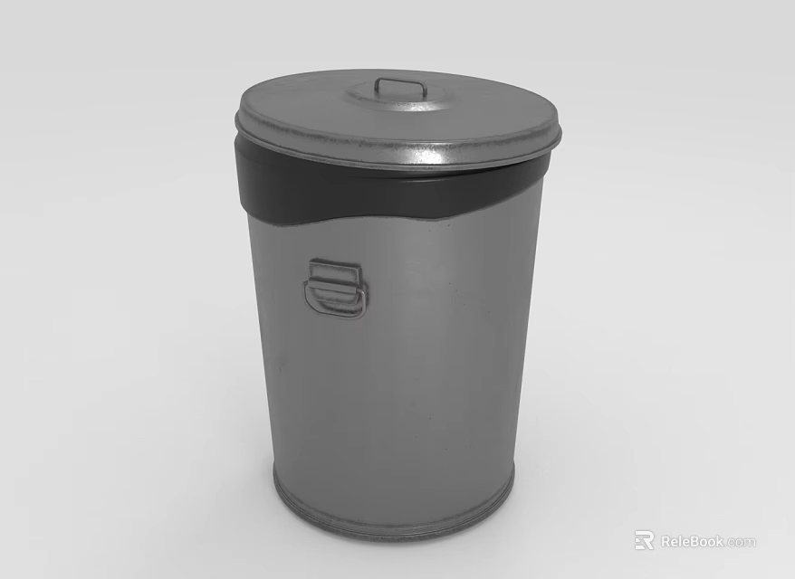 Gray Metal Trash Can With Secure Lid And Simple Logo Design 3d model 