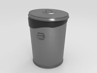 Gray Metal Trash Can With Secure Lid And Simple Logo Design 3d model