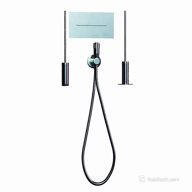 Sleek Bathroom Accessories With Wall Mounted Handheld Shower Control Knob And Flexible Hose 3d model 