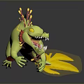 3D Green Mythical Lizard Creature With Yellow Spikes Red Accents And Leaf Shaped Tail
