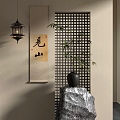 Quiet Ancient Grille Stone Partition Hanging Painting 3d model