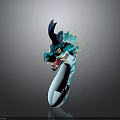 Teal Dragon Character With Blue Horn Yellow Eyes Open Mouth And Spotted Body In Cartoon Style