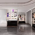 Modern Specialty Store Interior Design With White Spherical Pendant Lights Display Shelves And Glass Counters