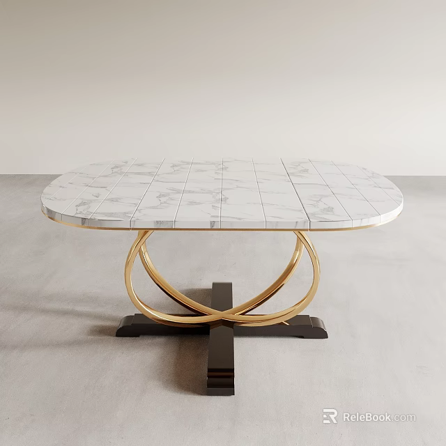 Elegant Modern Dining Table With Marble Top And Golden Crossed Legs Design 3d model 