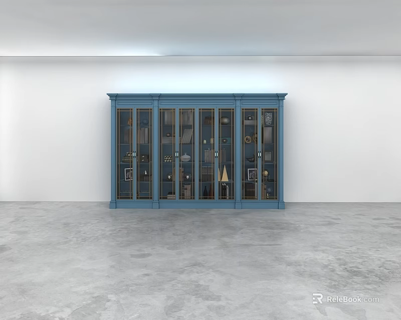 Modern Wall Lamp Design On White Wall With Blue Glass Cabinet 3d model 