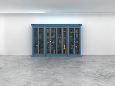 Modern Wall Lamp Design On White Wall With Blue Glass Cabinet 3d model