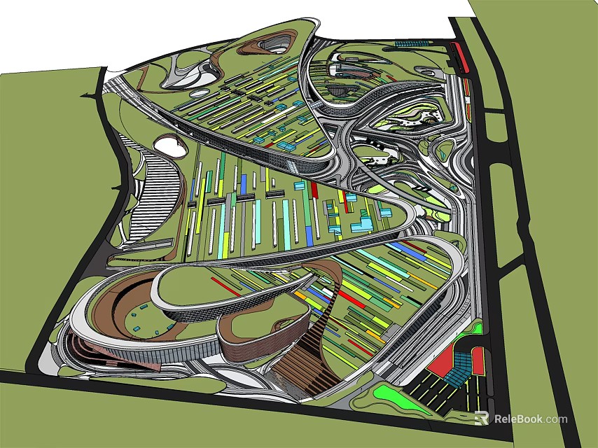 Modern Landscape Master Plan With Multi Functional Zones And Curved Pathways 3d model 