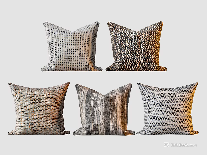 Decorative Throw Pillows With Woven Texture Geometric Pattern And Neutral Tones For Home Decor 3d model