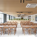 Modern Restaurant Buffet Interior With Wooden Counter Food Displays And Large Windows