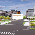 Modern Commercial Street With Modern Buildings Crossroads Greenery And Pedestrian Walkways