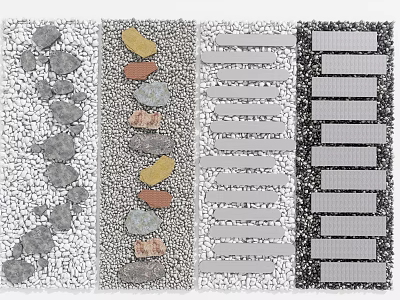 Various Stepping Stones Arrangement With Colorful Gray Slate And Gravel In Landscape Design 3d model