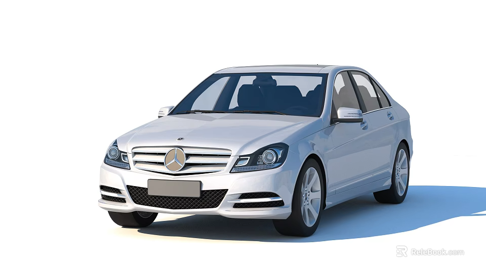 White Mercedes Benz Sedan With Modern Exterior Design And Front Grille Headlights 3d model 