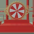 Festive Decorative Scene With Red Steps Red White Circular Device Golden Gears And Gift Boxes