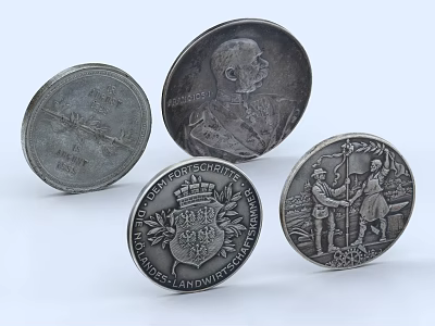 Vintage Silver Coin Decorative Ornament Set With Historical Figures Emblems And Designs 3d model