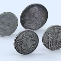 Vintage Silver Coin Decorative Ornament Set With Historical Figures Emblems And Designs