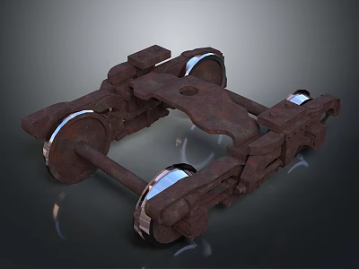 Rusty Metal Mechanical Frame Structure With Four Wheels And Industrial Components 3d model