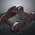 Rusty Metal Mechanical Frame Structure With Four Wheels And Industrial Components 3d model