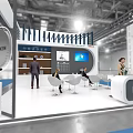 DÖRKEN Exhibition Booth Featuring Curved Roof Display Area Digital Screen Tables Chairs And People Visiting