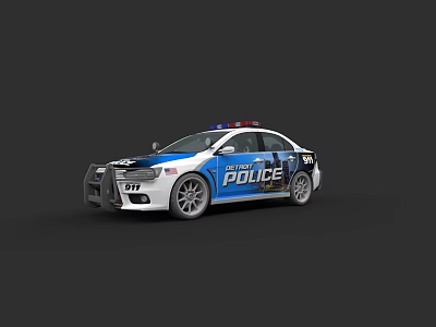 Blue And White Police Car With Flashing Lights And Official Decals 3d model