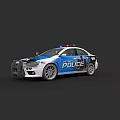 Blue And White Police Car With Flashing Lights And Official Decals