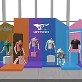 SEPTWOLVES Clothing Display Featuring Colorful Platforms Mannequins Animal Models And New Me Sign